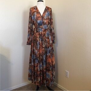 New Spy Zone Exchange Diva Maxi Dress Ocean Leo Cheetah Print Orange Blue Size M